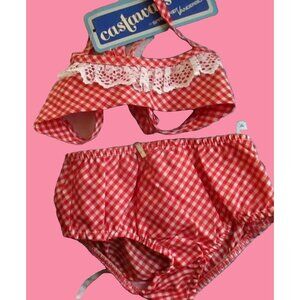 Vintage 1980's GIRLS 3 Bikini 2-Piece swim suit RED CHECKER CASTAWAYS NOS